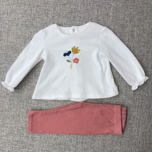 Mayoral 4-6m White Floral Top and Pink Bottom Set VGUC